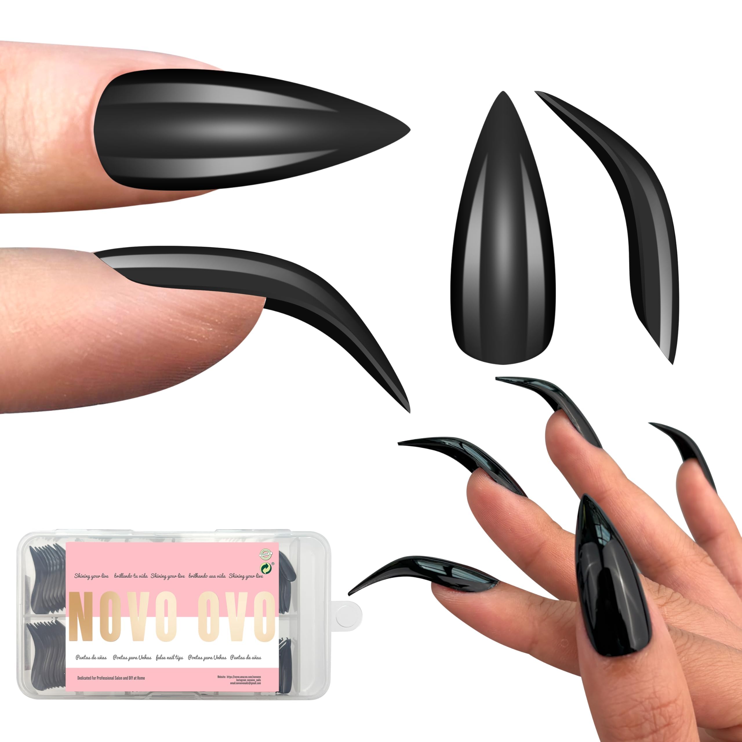 ネイルチップ　#なこnail Amazon | NOVO OVO NOVO OVO Halloween Black Nail Tips Curved